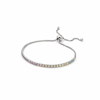 Tennis Bracelet Adjustable Sterling Silver 925 W/ Multicolor ZC