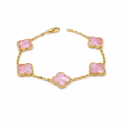 Gold Pink Clover Bracelet  -Sterling Silver 925