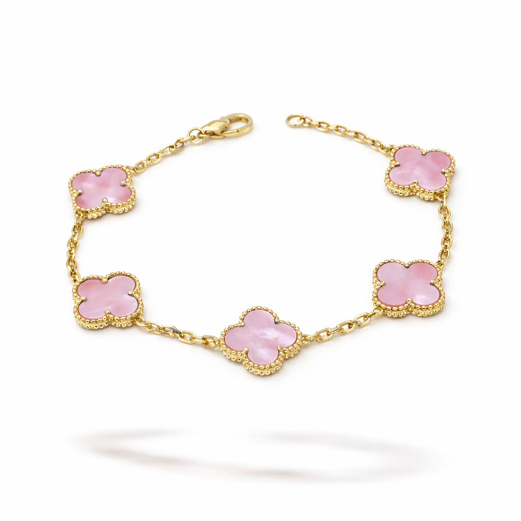 Gold Pink Clover Bracelet  -Sterling Silver 925