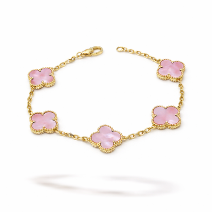 Gold Pink Clover Bracelet  -Sterling Silver 925