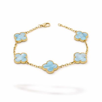 Gold Blue Clover Bracelet - Sterling Silver 925