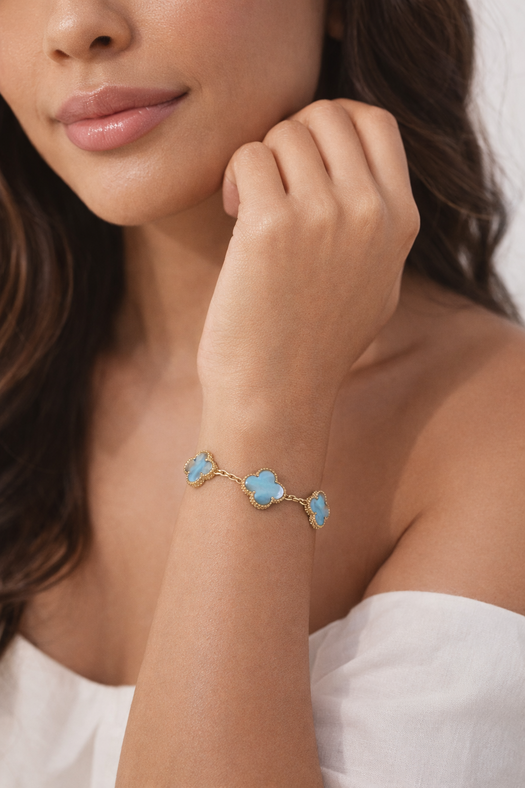 Gold Blue Clover Bracelet - Sterling Silver 925