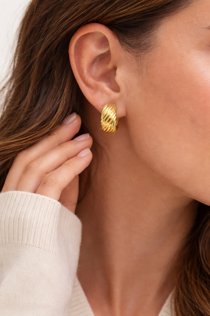 Golden Twist Hoops Earrings Sterling Silver 925