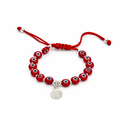 Eye Evil Bracelet Adjustable for Kids with Saint Benedict Sterling Silver 925