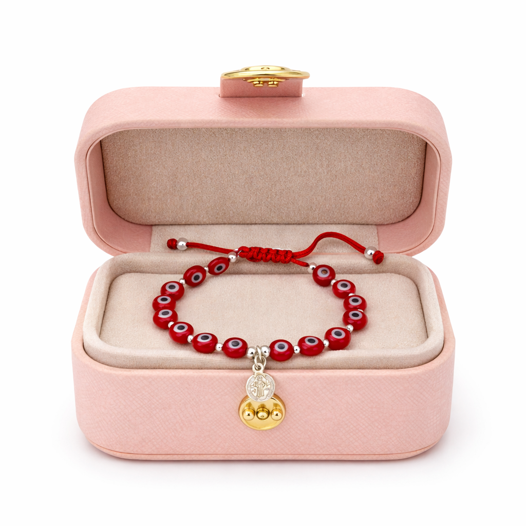 Eye Evil Bracelet Adjustable for Kids with Saint Benedict Sterling Silver 925