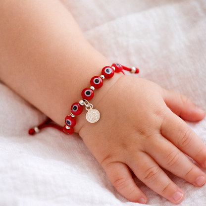 Eye Evil Bracelet Adjustable for Kids with Saint Benedict Sterling Silver 925