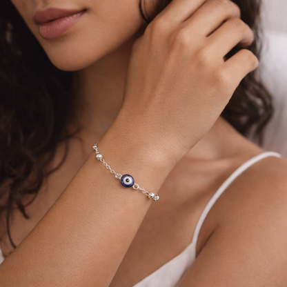 Blue  Evil Eye Bracelet 925 Sterling Silver