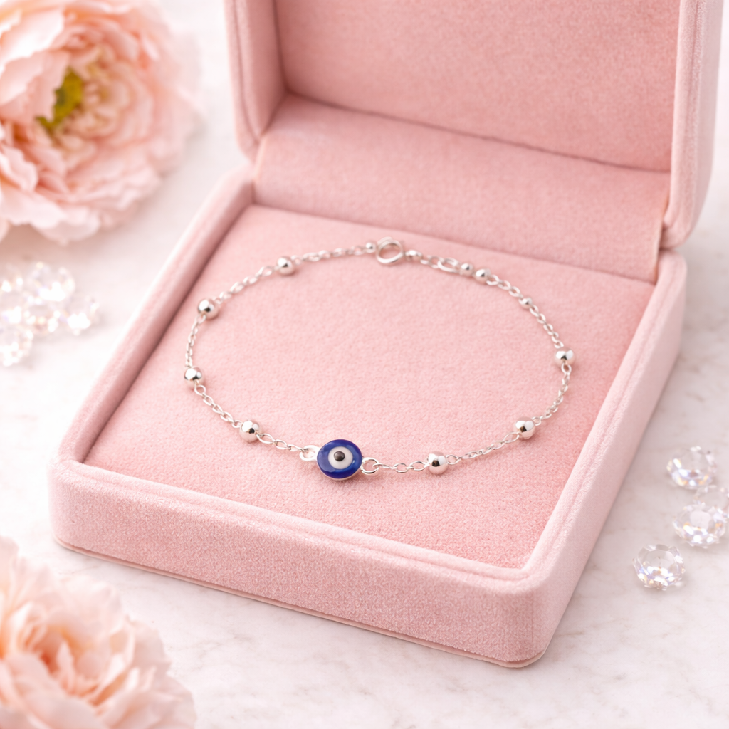 Blue  Evil Eye Bracelet 925 Sterling Silver