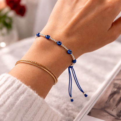 Evil Eye Bracelet Adjustable Sterling Silver 925