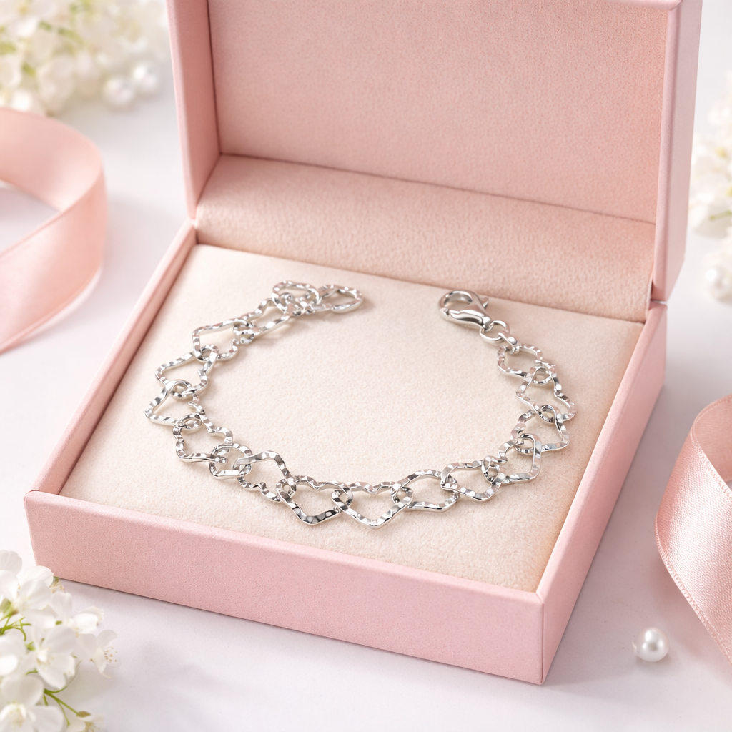 Forever Hearts Bracelet (6mm) Sterling Silver 925- 7 “