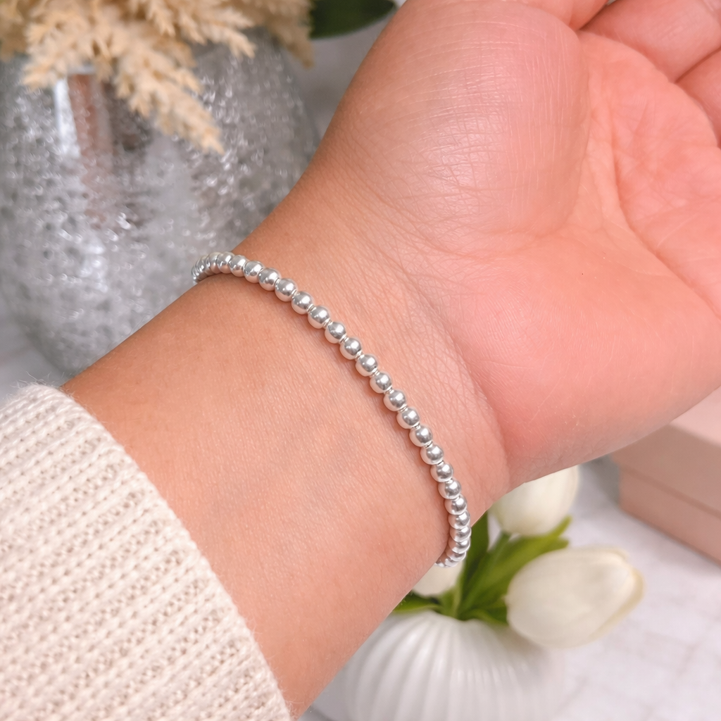 Beaded Adjustable Bracelet Sterling Silver 925