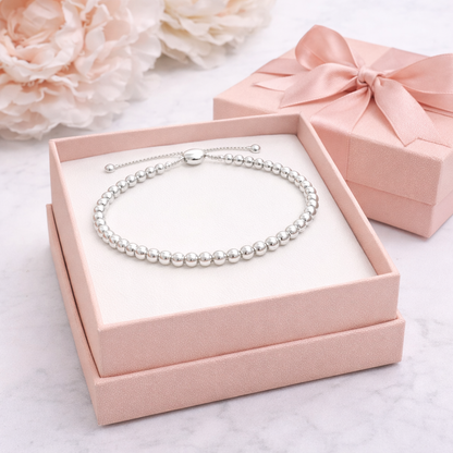 Beaded Adjustable Bracelet Sterling Silver 925
