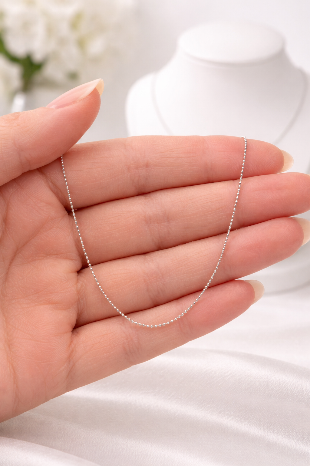 Beaded Chain Necklace Sterling Silver 925 - 20”