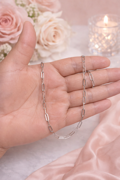 Paperclip (3mm) Chain Necklace Sterling Silver 925