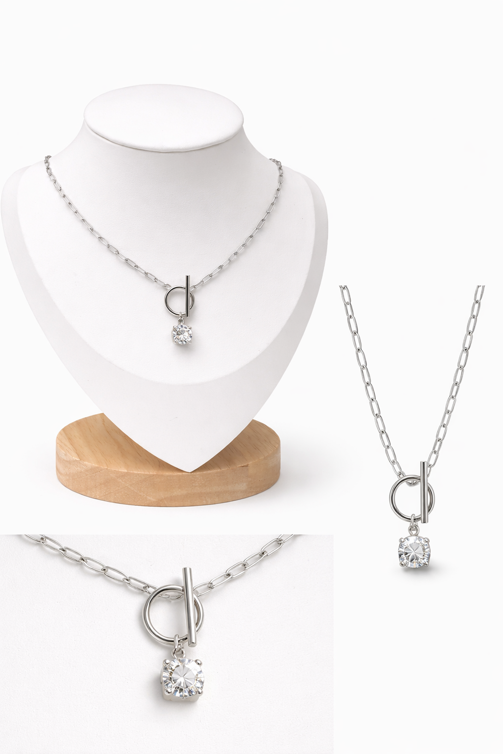 Paperclip Necklace with CZ Sterling Silver 925 18”