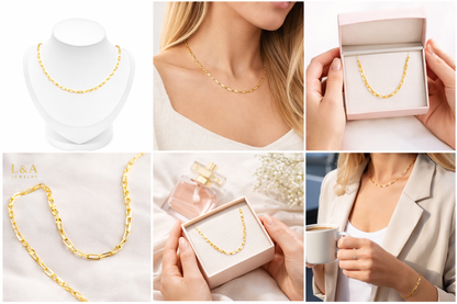 Paperclip Gold Chain Necklace Sterling Silver 925 18”