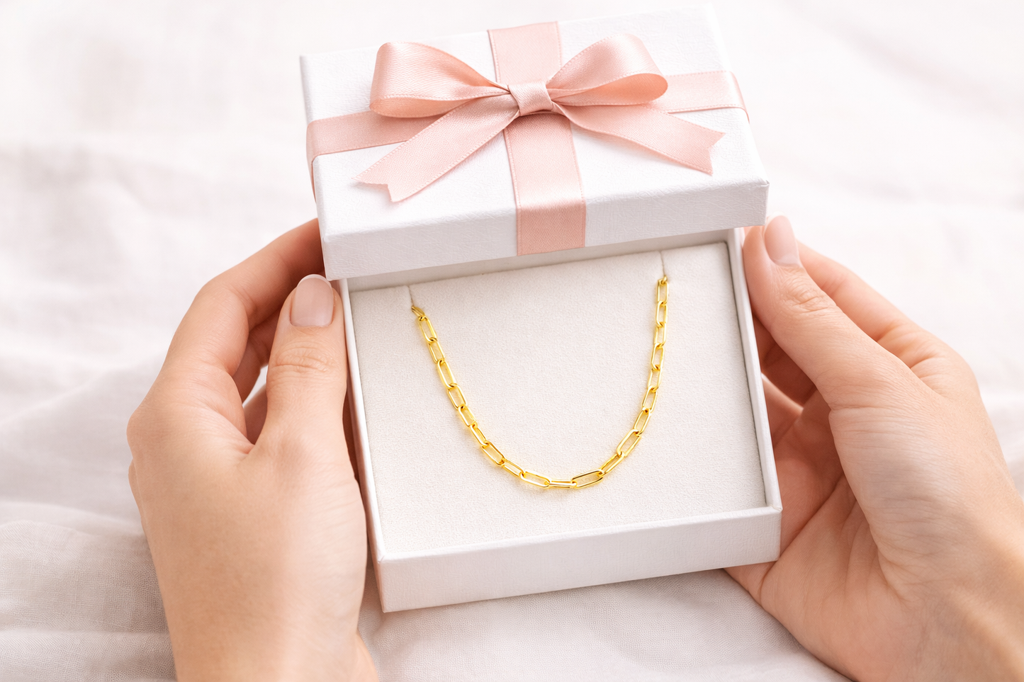 Paperclip Gold Chain Necklace Sterling Silver 925 18”