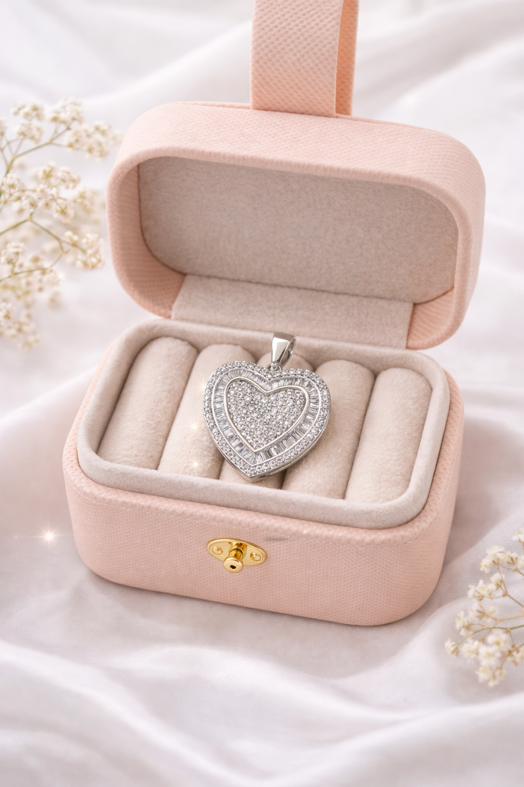 Heart Pendant Baguette CZ - Sterling Silver 925