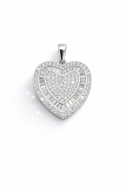 Heart Pendant Baguette CZ - Sterling Silver 925