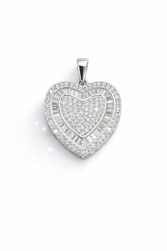 Heart Pendant Baguette CZ - Sterling Silver 925