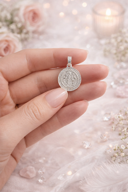Small Saint Benedict Medal  0.7 inch – 925 Sterling Silver