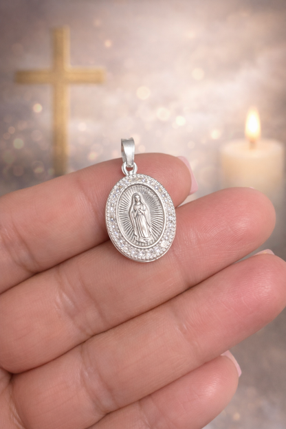Our Lady of Guadalupe Pendant small ,Sterling Silver 925 - 0.9”