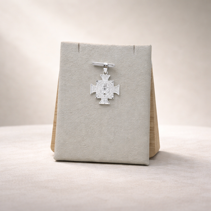Saint Benedict Cross Pendant - Sterling Silver 925 - 0.9”
