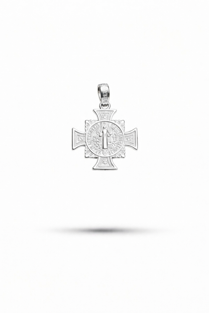 Saint Benedict Cross Pendant - Sterling Silver 925 - 0.9”