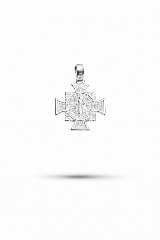 Saint Benedict Cross Pendant - Sterling Silver 925 - 0.9”
