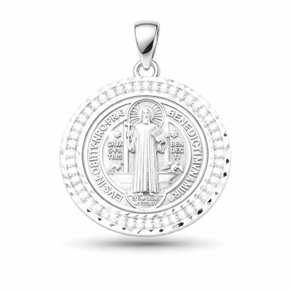 Saint Benedict Pendant with CZ 925 Sterling Silver - 1.1