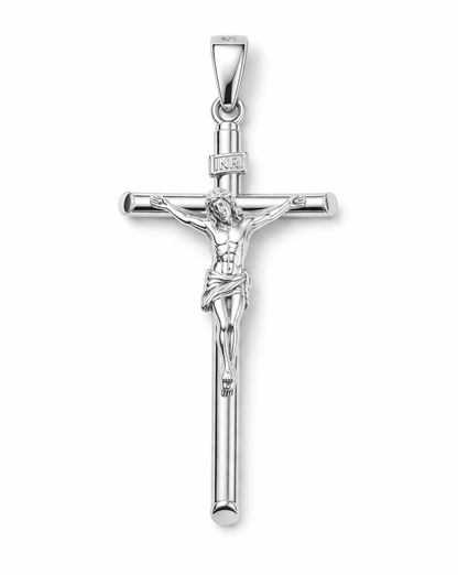Crucifix Pendant  Sterling Silver 925 -Cross Pendant - 1.8”