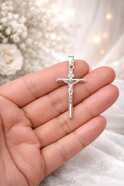 Crucifix Pendant  Sterling Silver 925 -Cross Pendant - 1.8”