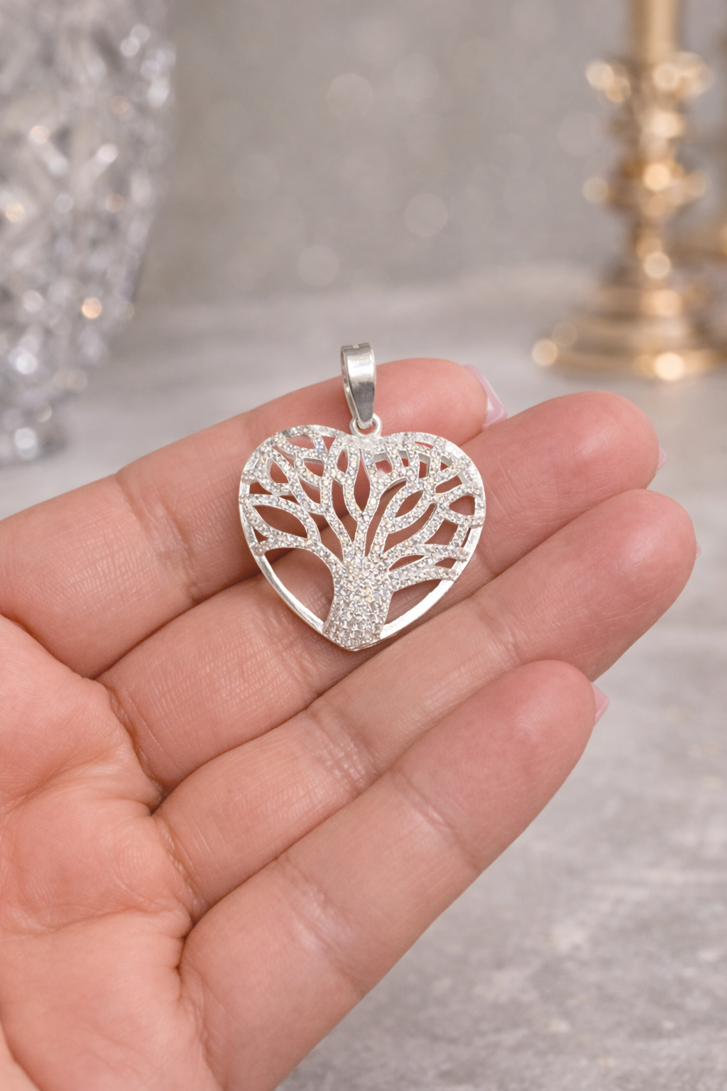 Heart Tree  Life Pendant - Sterling Silver 925 - 1.6”