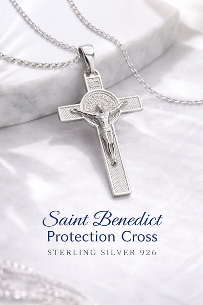 Saint Benedict Protection Cross – Sterling Silver 925- 1.3”