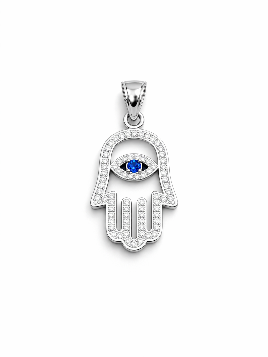 Blue Eye Protection Hamsa 925 Sterling Silver-1.2”