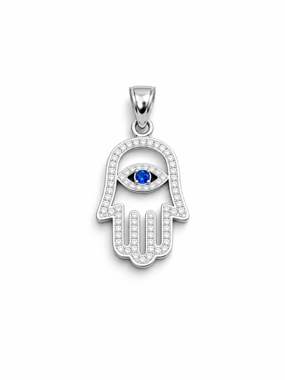 Blue Eye Protection Hamsa 925 Sterling Silver-1.2”