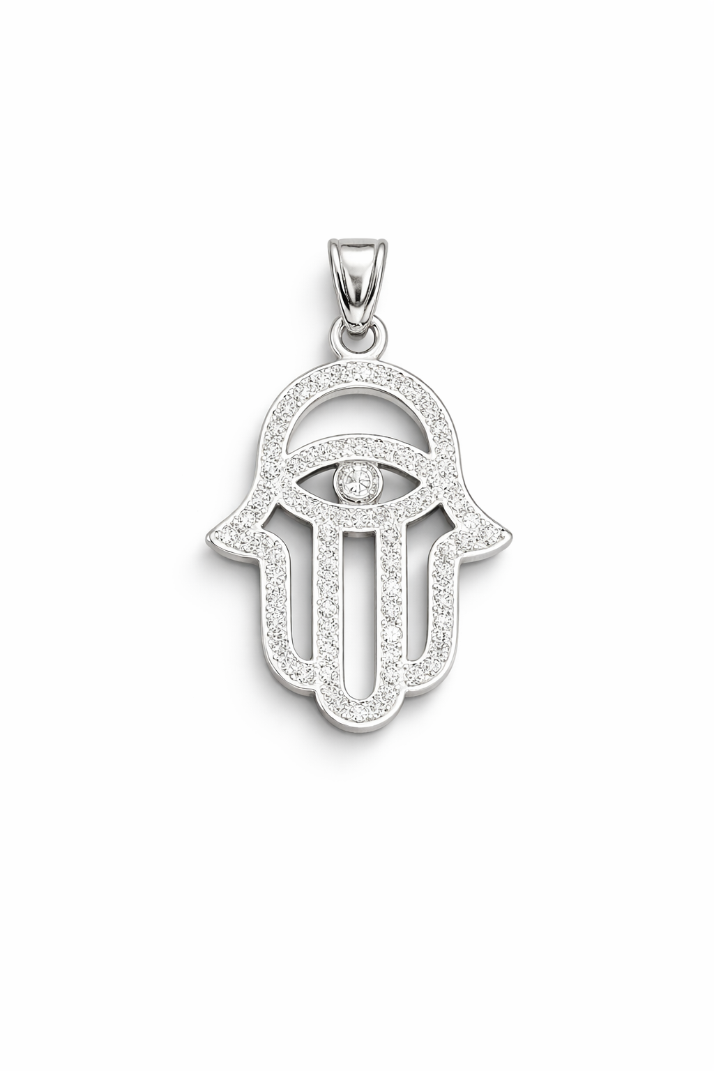 Hamsa Protection With CZ 925 Sterling Silver - 1.2”
