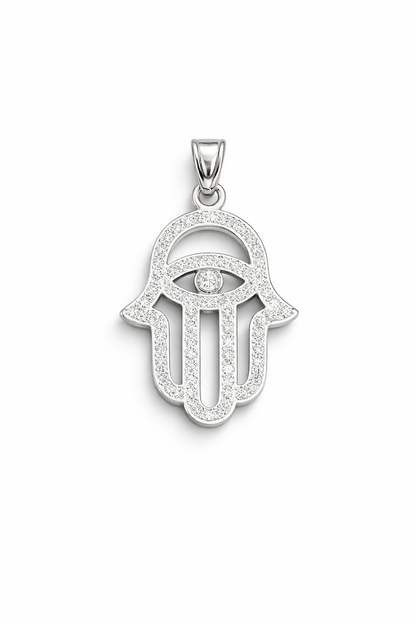Hamsa Protection With CZ 925 Sterling Silver - 1.2”