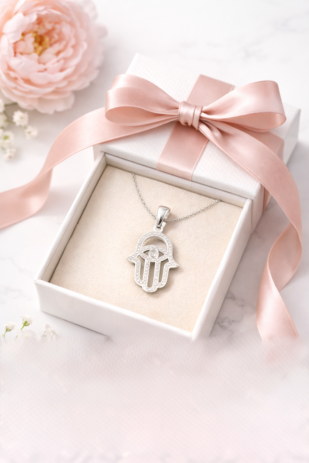 Hamsa Protection With CZ 925 Sterling Silver - 1.2”