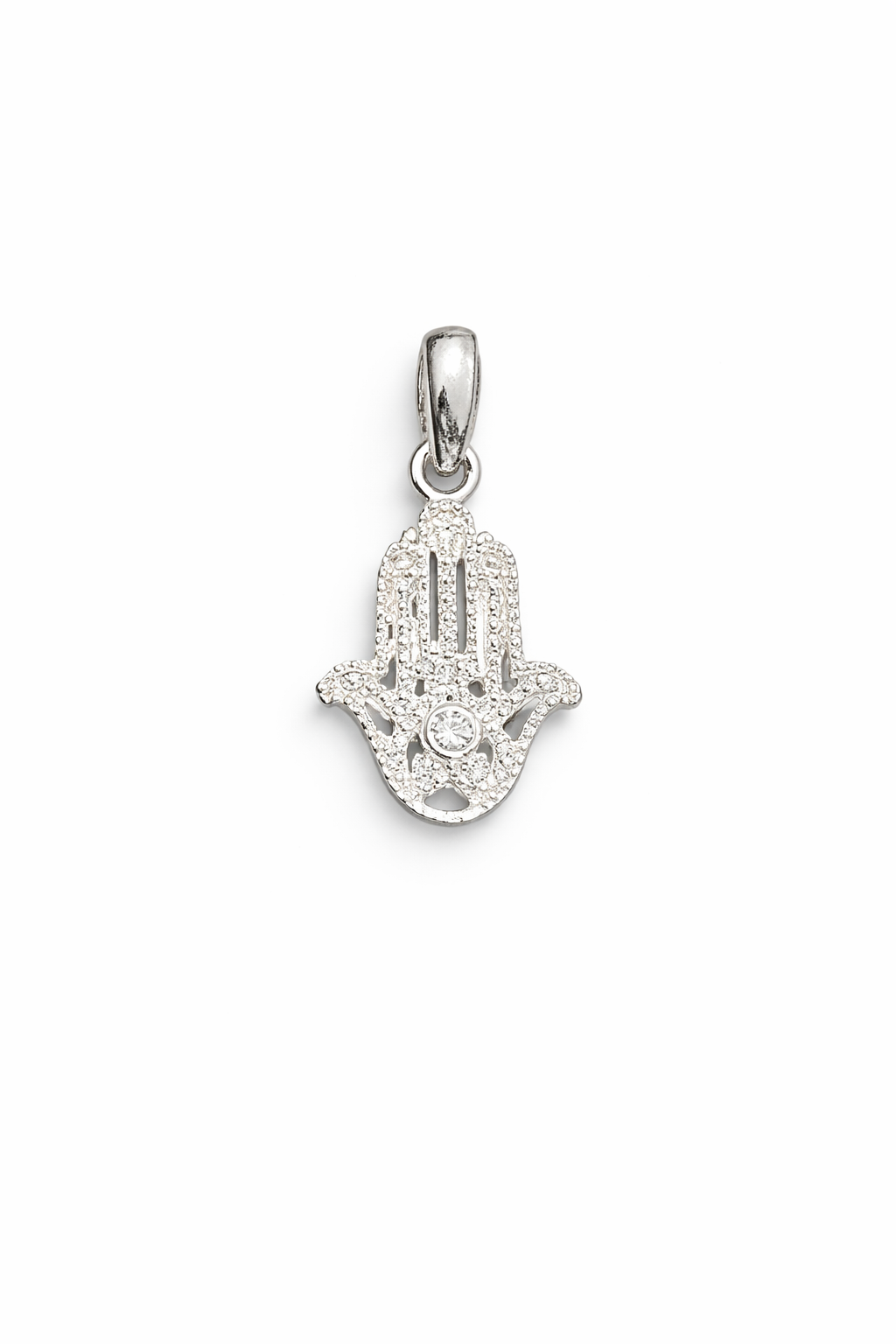 Protective Small Hamsa Hand Pendant with CZ -0.7”