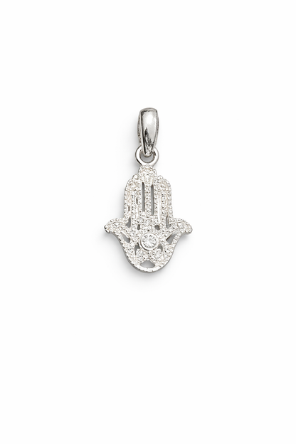 Protective Small Hamsa Hand Pendant with CZ -0.7”