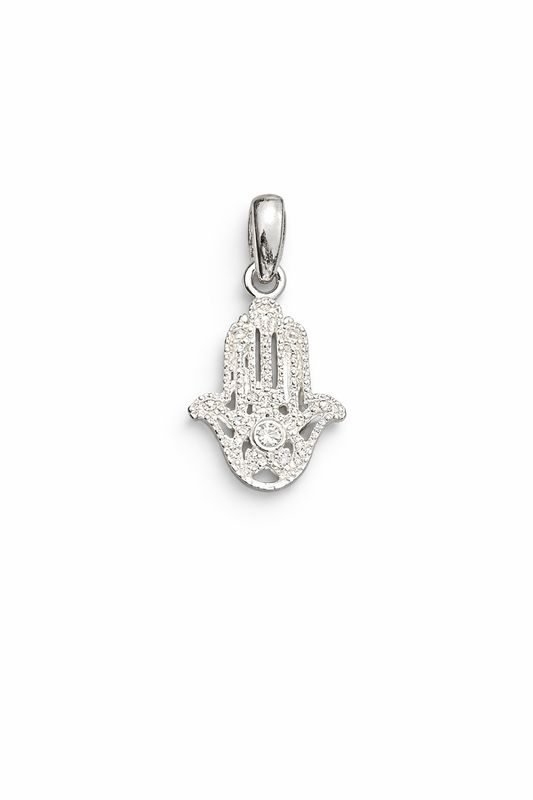 Protective Small Hamsa Hand Pendant with CZ -0.7”