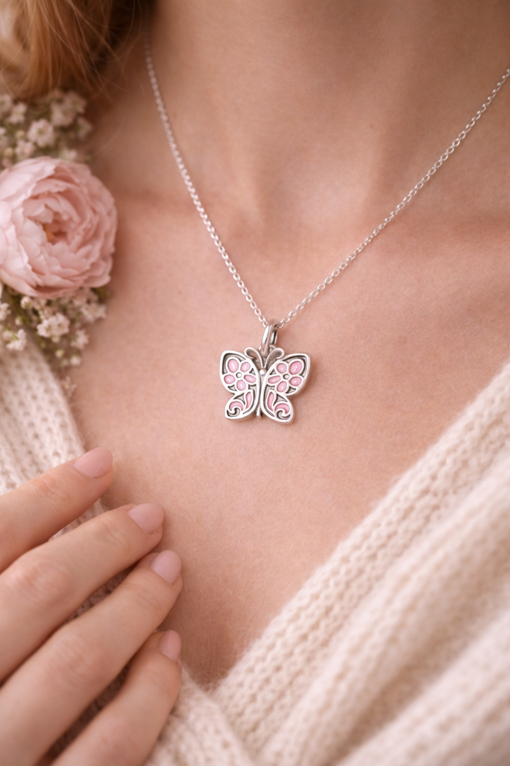 Butterfly Pendant Sterling Silver 925 Available in color pink - blue