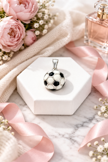 White & Black Soccer Ball Pendant Sterling Silver 925