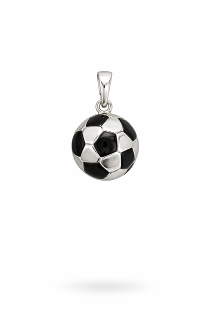 Silver & Black Soccer Ball Pendant Sterling Silver 925