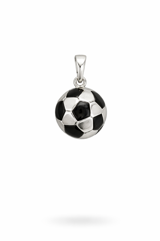 Silver & Black Soccer Ball Pendant Sterling Silver 925