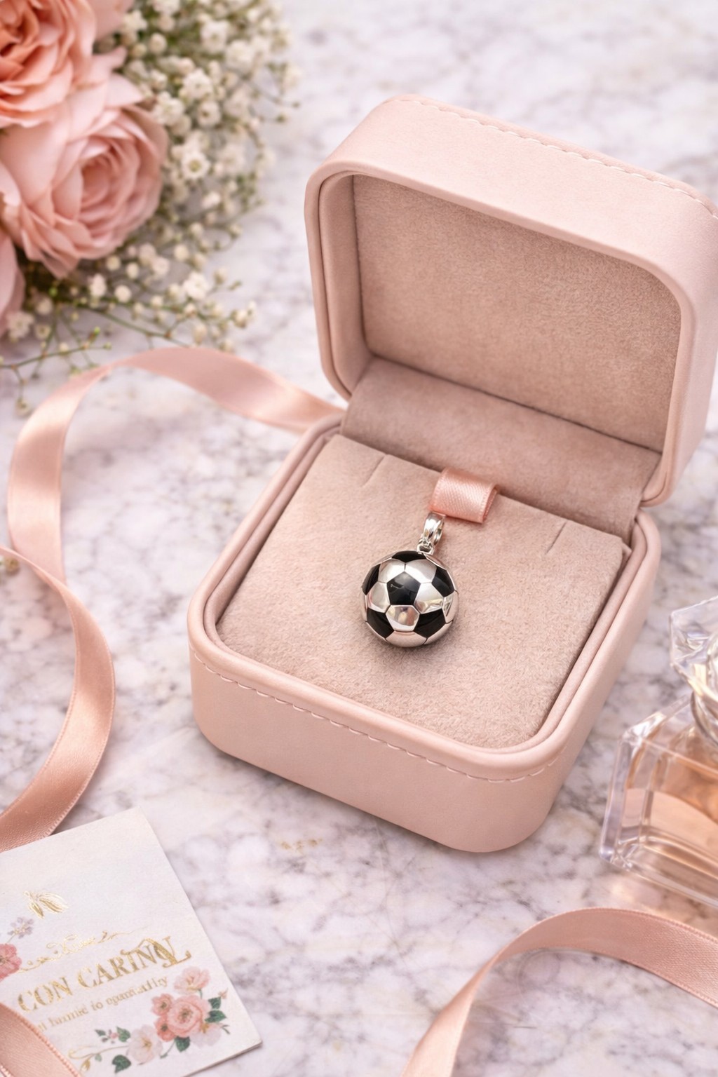 Silver & Black Soccer Ball Pendant Sterling Silver 925