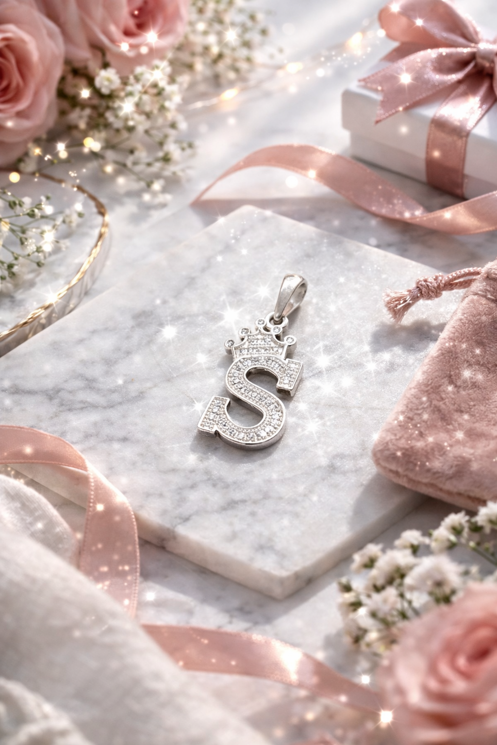 Initial with Crown Pendant CZ Sterling Silver 925