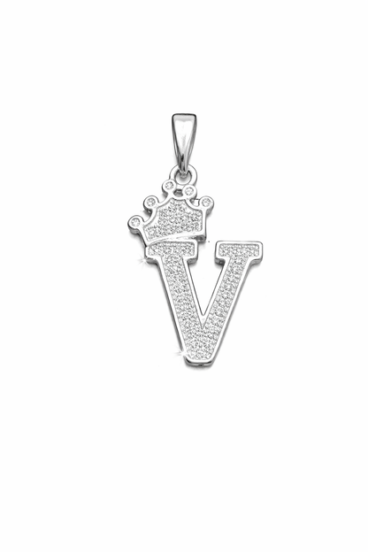 Initial with Crown Pendant CZ Sterling Silver 925