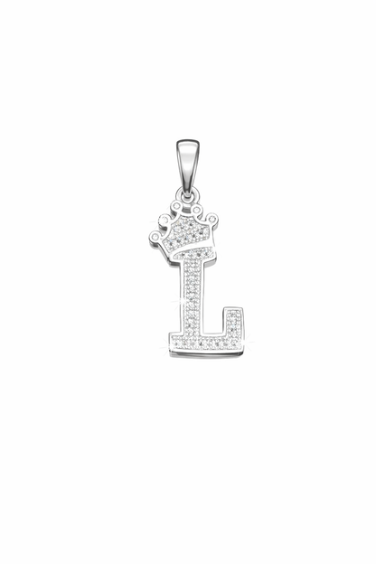 Initial with Crown Pendant CZ Sterling Silver 925